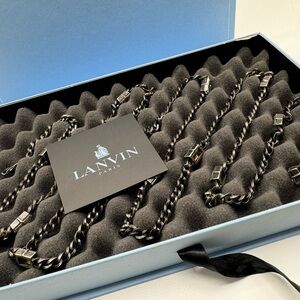 LANVIN Long Gunmetal Chain Necklace Rhinestone Embellishment